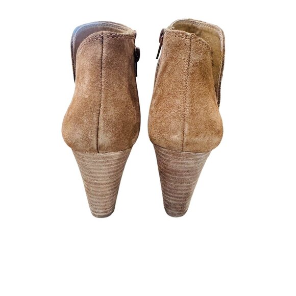 Lucky Brand Yimme Booties Tan Suede Wedge Ankle Booties Western Boho City Shoes - Picture 8 of 11